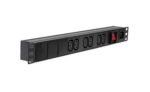 1U 19" 6 Way Horizontal Switched 10A IEC13 Sockets & C20 Inlet PDU (Rackmount)