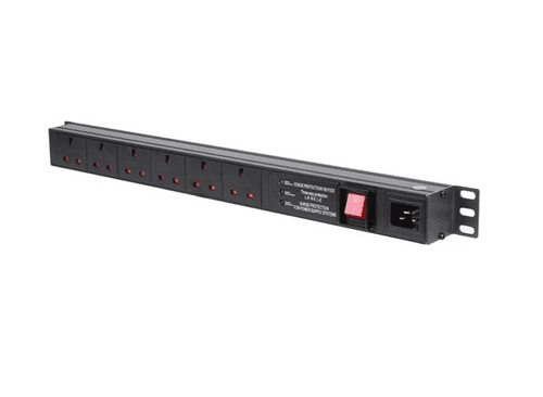 1U 19" 6 Way Vertical Switched UK 13A Sockets & C20 Inlet PDU with Surge Protection (Rackmount)