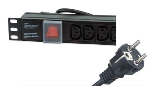 1U 19" 8 Way 19" Horizontal Switched IEC13 Sockets to 16AMP Schuko Plug PDU (Rackmount)