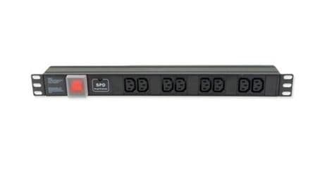 1U 19" 8 Way Horizontal Switched 10A IEC13 Sockets to UK Plug PDU with Surge Protection (Rackmount)