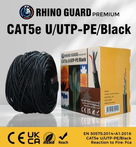305 Metre CAT5e Full Copper Rhino Guard CAT5E U/UTP-PE/BLACK Black UTP Cable