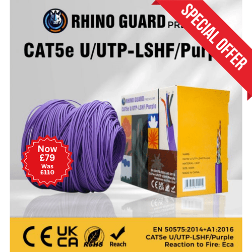 305 Metre CAT5E Rhino Guard Full Copper U/UTP-LSHF/PURPLE Purple CAT5e UTP LSHF Cable (Offer)
