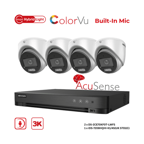 3K Hikvision Hybrid Light Colorvu TVI CCTV Kit(4  DS-2CE70KF0T-LMFS, iDS-7208HQHI-K1/4S) KIT-4017
