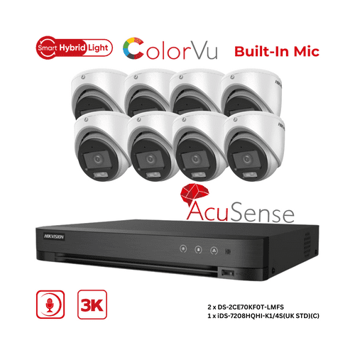 3K Hikvision Hybrid Light Colorvu TVI Kit(8 DS-2CE70KF0T-LMFS(3.6mm), iDS-7208HQHI-K1/4S) KIT-8017