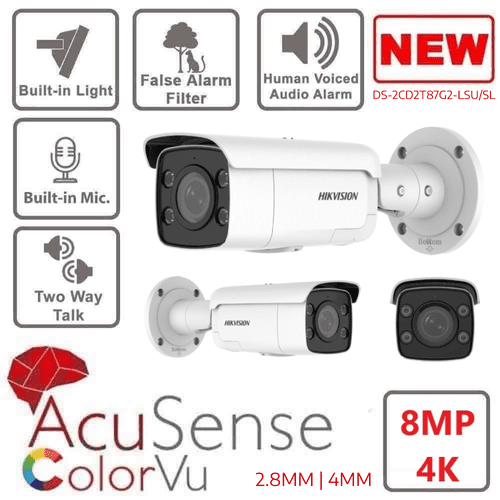 4K HIKVISION DS-2CD2T87G2-LSU/SL 8MP COLORVU IP POE BULLET NETWORK CAMERA + BUILT IN MIC + ACUSENSE