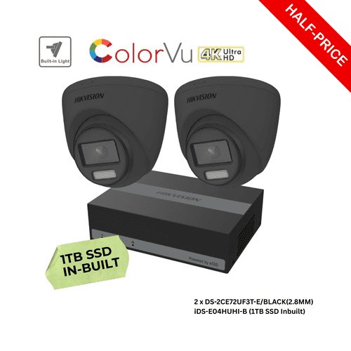 4K Hikvision TVI Colorvu CCTV KIT (2 x DS-2CE72UF3T-E/BLACK(2.8MM), iDS-E04HUHI-B) Kit-2022