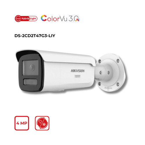 4MP Hikvision DS-2CD2T47G3-LIY(2.8mm) Smart Hybrid Light with ColorVu Fixed Bullet Network Camera