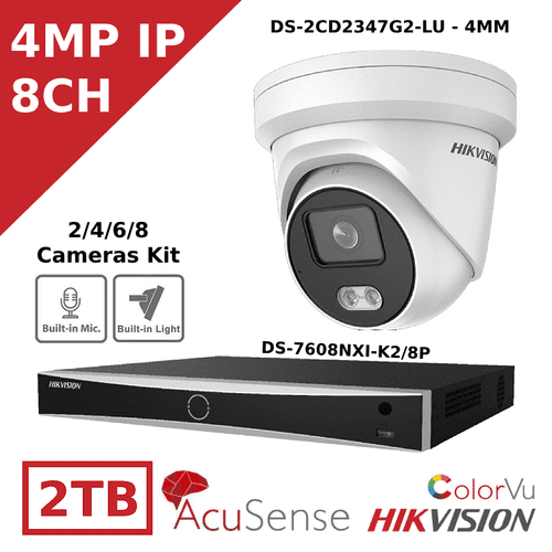 4MP IP ColorVu CCTV Kit - 8 Channel-POE AcuSense NVR - CCTV Kit - DS-2CD2347G2-LU - 4MM