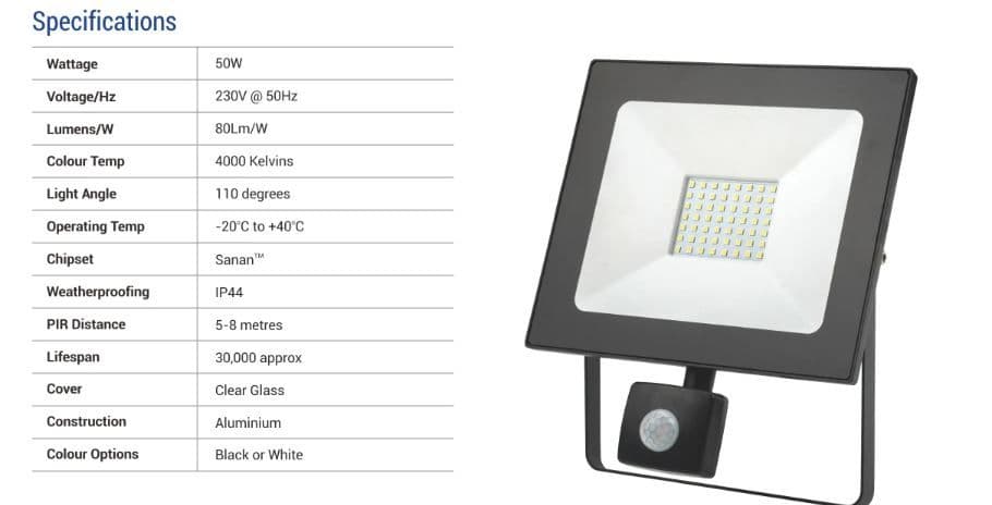 50W IP44 ELECTRICAL OUTSIDE LED FLOOD LIGHT WITH SENSOR - 4000LM ...