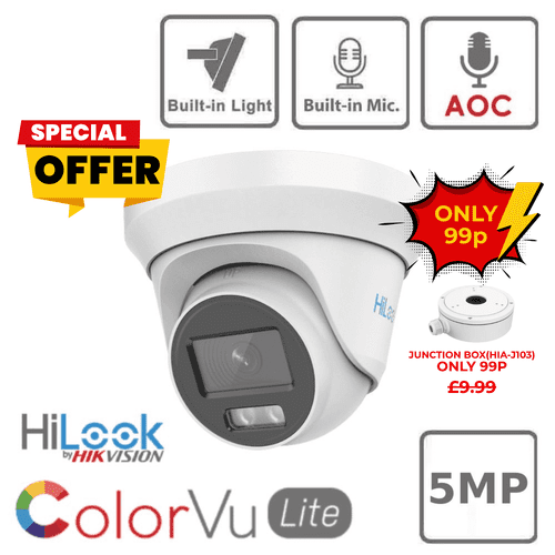 5MP ColorVu HiLook THC-T259-MS 3K AoC 2.8mm 40m Turret Camera with Mic