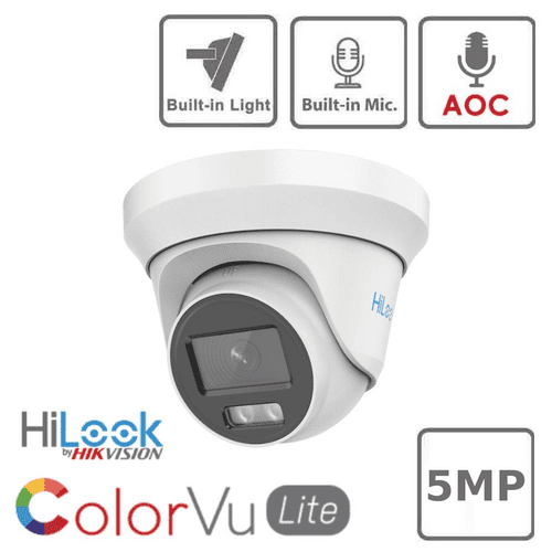 5MP ColorVu HiLook THC-T259-MS 3K AoC 2.8mm 40m Turret Camera with Mic