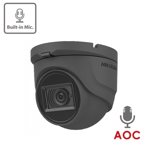 5MP DS-2CE76H0T-ITMFS - G Hikvision HD-TVI 2.8mm Fixed Turret Camera, 30m IR, Mic, AoC - Grey