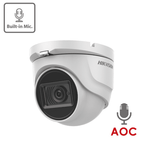 5MP DS-2CE76H0T-ITMFS Hikvision HD-TVI 2.8mm Fixed Lens Turret Camera, 30m IR, Built-In Mic, AoC