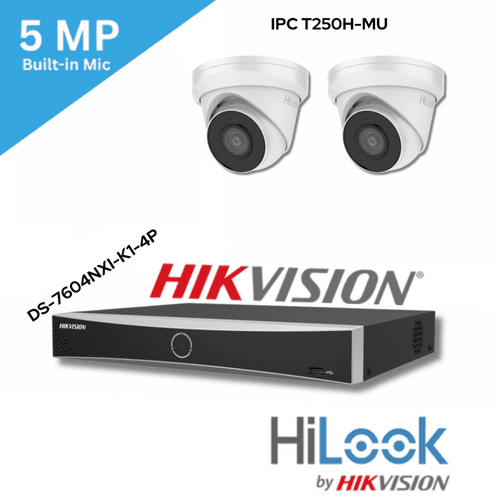 5MP Hilook By Hikvision IPC-T250H-MU(2.8) built-in Mic & POE 2 Camera, 4ch NVR Kit (Offer)