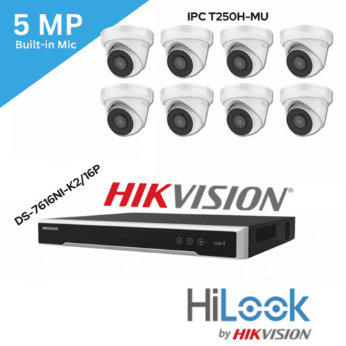 5MP Hilook By Hikvision IPC-T250H-MU(2.8)  built-in Mic & POE 8 Camera, 16ch NVR Kit (Offer)