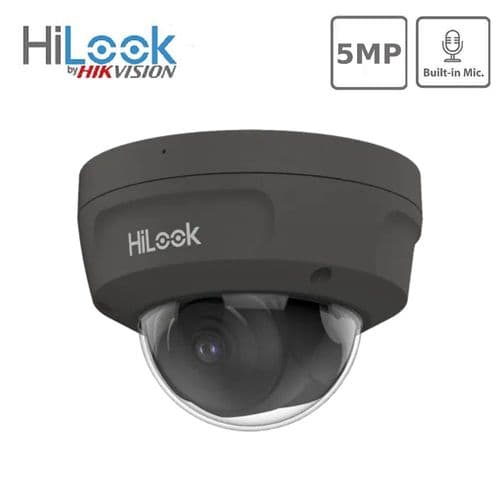 5MP IPC-D150H-MU HiLook by Hikvision IP Dome Camera with Mic, 30m IR & PoE - 2.8MM - Grey