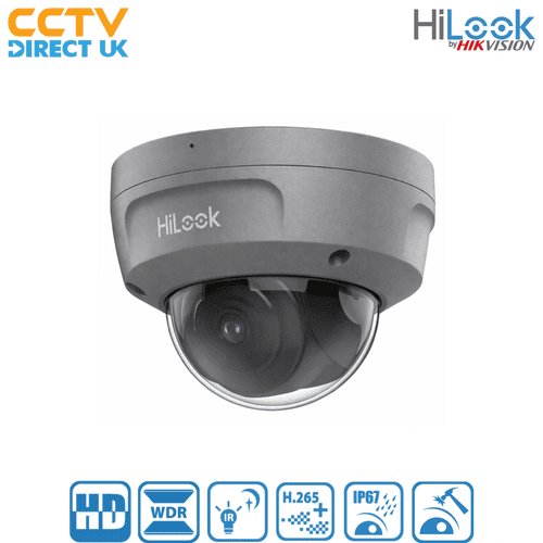 5MP IPC-D150H-MU HiLook by Hikvision IP Dome Camera with Mic, 30m IR & PoE - 2.8MM - Grey