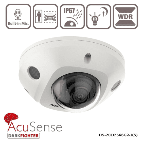 6MP Hikvision DS-2CD2566G2-IS(2.8MM)(C) Fixed Lens Mini Dome Camera With Acusense IR & Built In Mic
