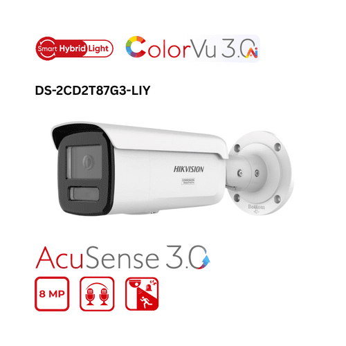 8 MP Hikvision DS-2CD2T87G3-LIY(2.8mm) Smart Hybrid Light with ColorVu Fixed Bullet IP Camera