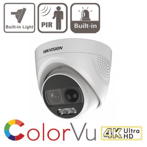 8MP 4K Hikvision DS-2CE72UF3T-PIRXO ColorVu PIR Siren Fixed Turret TVI Camera