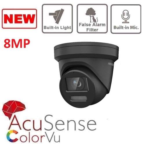8MP DS-2CD2387G2-LU HIKVISION COLORVU IP POE BUILT IN MIC ACUSENSE Black