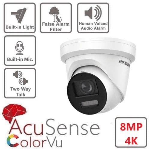 8MP HIKVISION DS-2CD2387G2-LSU/SL COLORVU IP POE TURRET CAMERA WITH STROBE LIGHT + 2 WAY TALK(4MM)