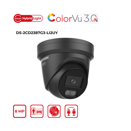 8MP Hikvision DS-2CD2387G3-LI2UY(2.8mm) (BLACK) Smart Hybrid Light w/ ColorVu Fixed Turret IP Camera