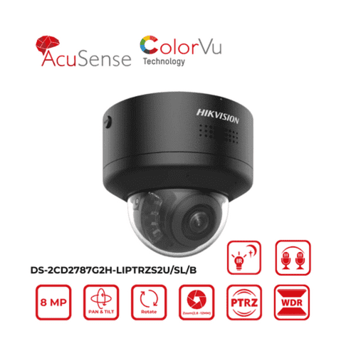 8MP Hikvision DS-2CD2787G2H-LIPTRZS2U/SL/B(2.8-12mm) Black ColorVu Smart Hybrid Light Motorised PTRZ