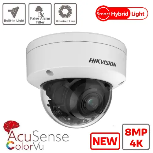 8MP Hikvision DS-2CD2787G2HT-LIZS(2.8-12mm)(eF) 4K Varifocal Motorised Hybrid IR + ColorVu IP Dome