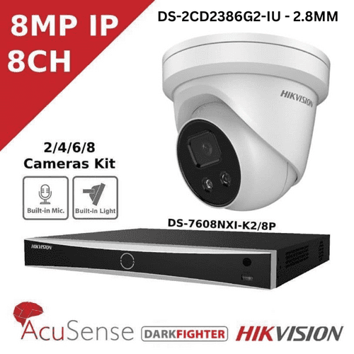 8MP IP DarkFighter CCTV Kit - 8 Channel-POE AcuSense NVR - CCTV Kit - DS-2CD2386G2-IU - 2.8MM
