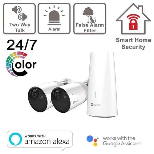 BC1-B2 EZVIZ Wireless Battery Powered Outdoor Camera Kit 2X Cameras + Base Station(Offer)