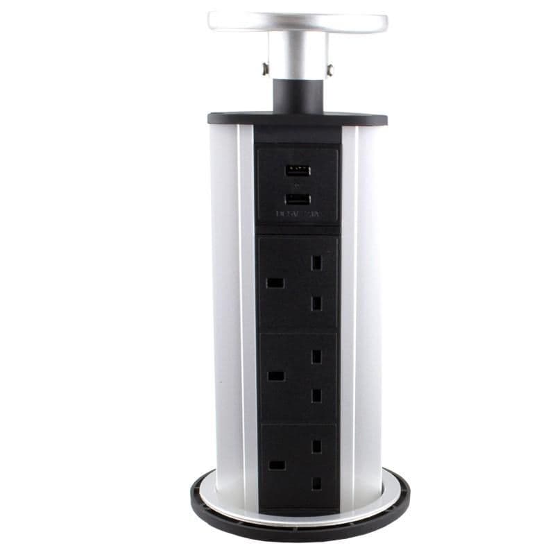 Desktop PDU - Table Pop-Up - 3x 13A UK with 2x USB - Extra Wide Table ...