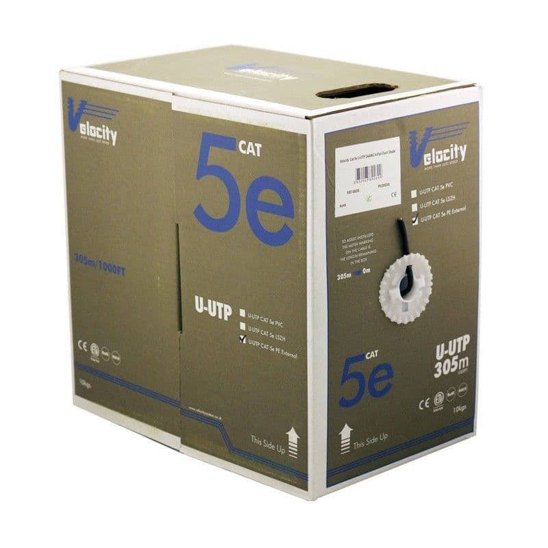 External Cat5e UUTP 24AWG 4 Pair Duct Grade Black Velocity 1070035