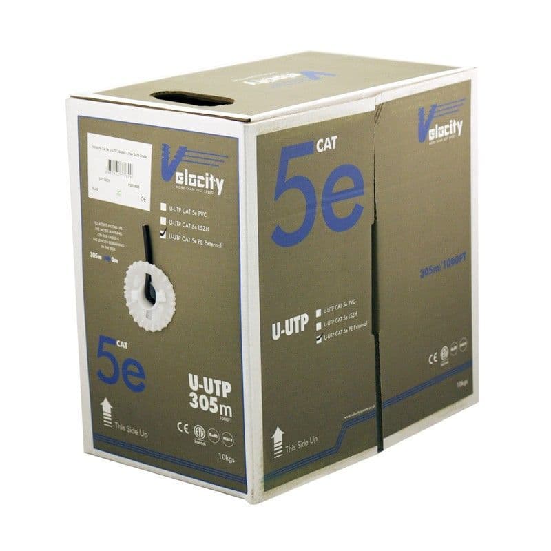 External Cat5e UUTP 24AWG 4 Pair Duct Grade Black Velocity 1070035