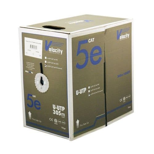 External - Cat5e U-UTP 24AWG 4 Pair Duct Grade Black Velocity 107-0035 305m Cat5