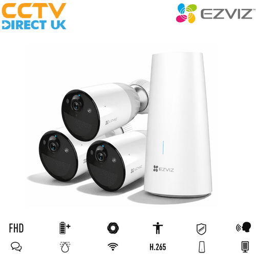 EZVIZ CS-BC1‑B3 3‑Camera Battery Security Kit – Wireless 1080p Security System(Offer)