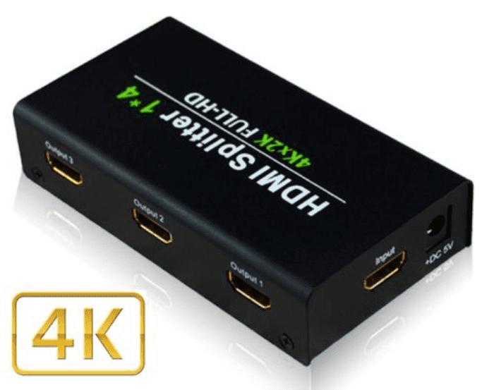 HDMI Splitter 1 In 4 Out – 4K 1080p HD 4 Port Repeater Amplifier – Black – Micro USB Powered