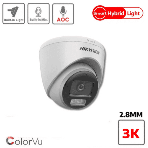 Hikvision 3K DS-2CE72KF0T-LFS Smart Hybrid ColorVu Fixed Lens Turret Camera - White