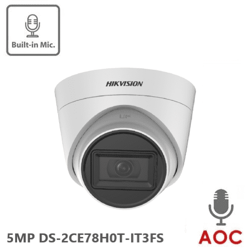 Hikvision 5MP DS-2CE78H0T-IT3FS HD-TVI Turret Camera, 40m Smart IR, Mic - White