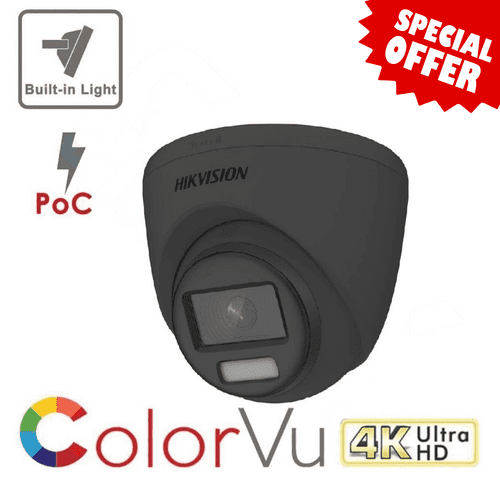 Hikvision 8MP 4K DS-2CE72UF3T-E ColorVu POC Fixed Turret Camera 40M With Light - TVI - BLACK(Offer)