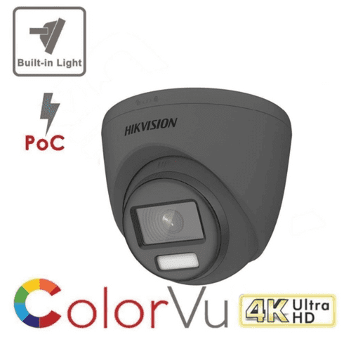 Hikvision 8MP 4K DS-2CE72UF3T-E ColorVu POC Fixed Turret Camera 40M With Light - TVI - Grey