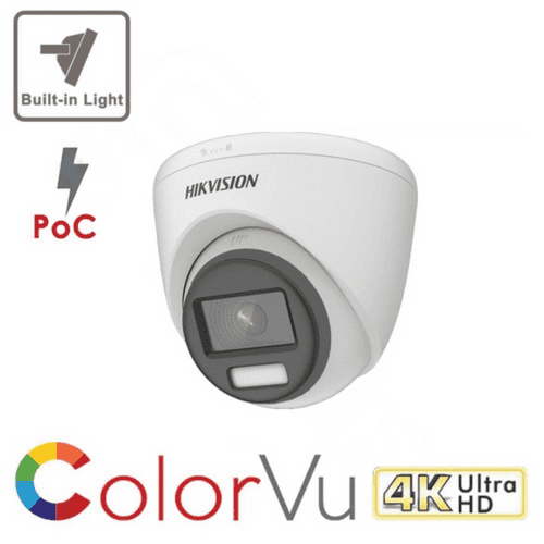 Hikvision 8MP 4K DS-2CE72UF3T-E ColorVu POC Fixed Turret Camera 40M With Light - TVI - White