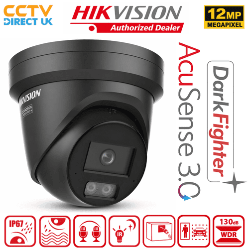 Hikvision DS-2CD23126G3-I2UY 12MP AcuSense Turret Camera with DarkFighter & Audio (Black)