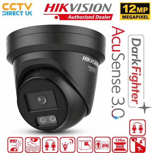 Hikvision DS-2CD23126G3-IS2UY/SL 12MP AcuSense Turret Camera with Strobe & Audio Alarm (Black)