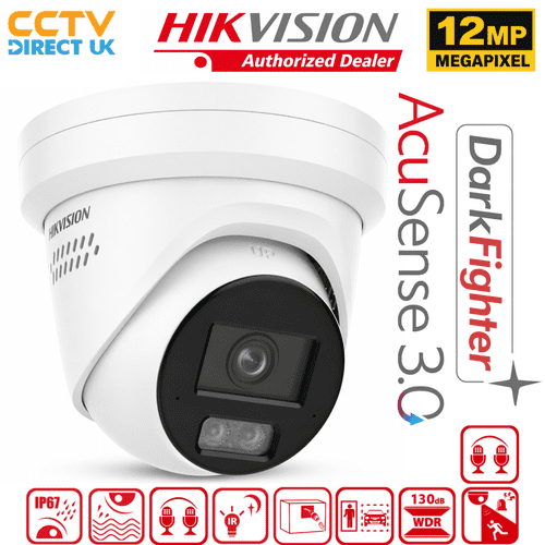 Hikvision DS-2CD23126G3-IS2UY/SL 12MP AcuSense Turret Camera with Strobe & Audio Alarm (White)