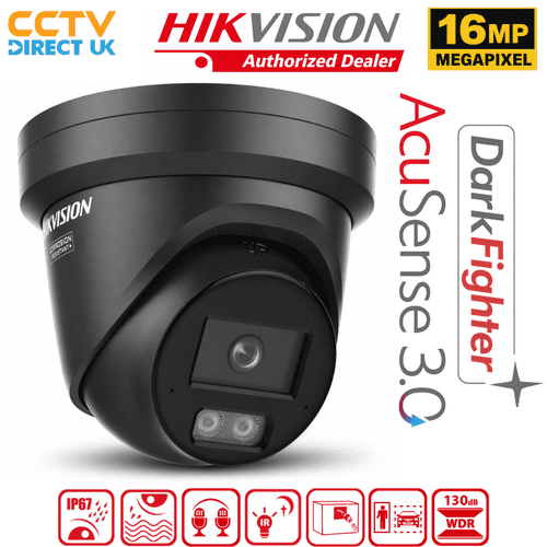 Hikvision DS-2CD23166G3-I2UY 16MP AcuSense Turret Camera with DarkFighter & Built-in Audio (Black)