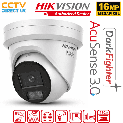 Hikvision DS-2CD23166G3-I2UY 16MP AcuSense Turret Camera with DarkFighter & Built-in Audio (White)