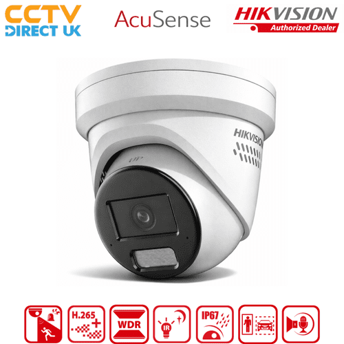 Hikvision DS-2CD2346G2H-IS2U/SL 4MP AcuSense Turret IP Camera with Strobe Light, Audio Alarm & PoE