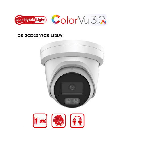 Hikvision DS-2CD2347G3-LI2UY 4MP 4K ColorVu Fixed Turret IP Camera 2.8mm Smart Hybrid Light PoE