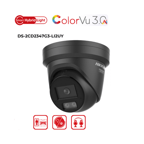Hikvision DS-2CD2347G3-LI2UY 4MP ColorVu Turret IP Camera 2.8mm Smart Hybrid Light PoE Black